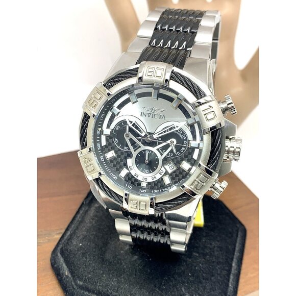 Invicta Men's Watch 29569 Bolt Quartz Chronograph Silver Black Stainless Steel - Picture 1 of 15